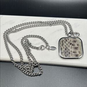 Ann Taylor Long Chain Faux Snakeskin snake print Pendant Necklace #548. 30”